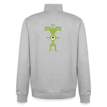 Homme de fête Psyclops borgne en vert blanc - Sweat zippé unisexe en coton bio Stanley/Stella - gris chiné - Dos - AI Model Male 185 light (185cm)