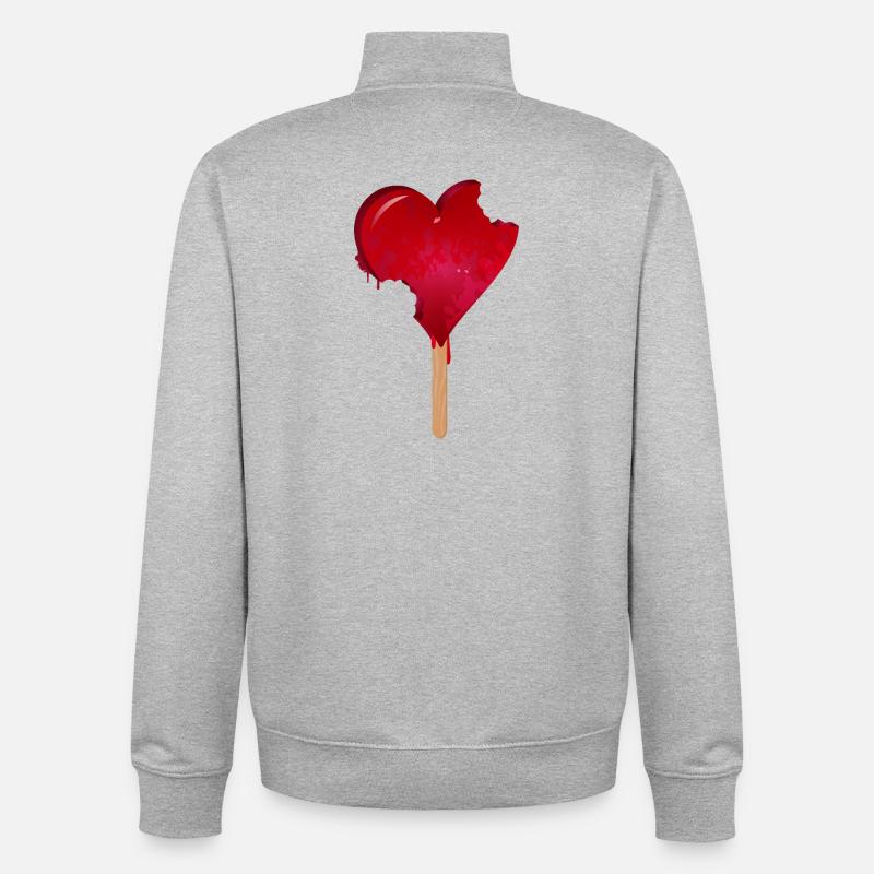 Rotes Herz Eis mit Biss - Unisex Organic Zip Sweatshirt von Stanley/Stella - Grau meliert
