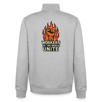Fäuste und Flammen – Arbeiterwelt Unite - Unisex Organic Zip Sweatshirt von Stanley/Stella - Grau meliert - Hinten - AI Model Male 185 light (185cm)