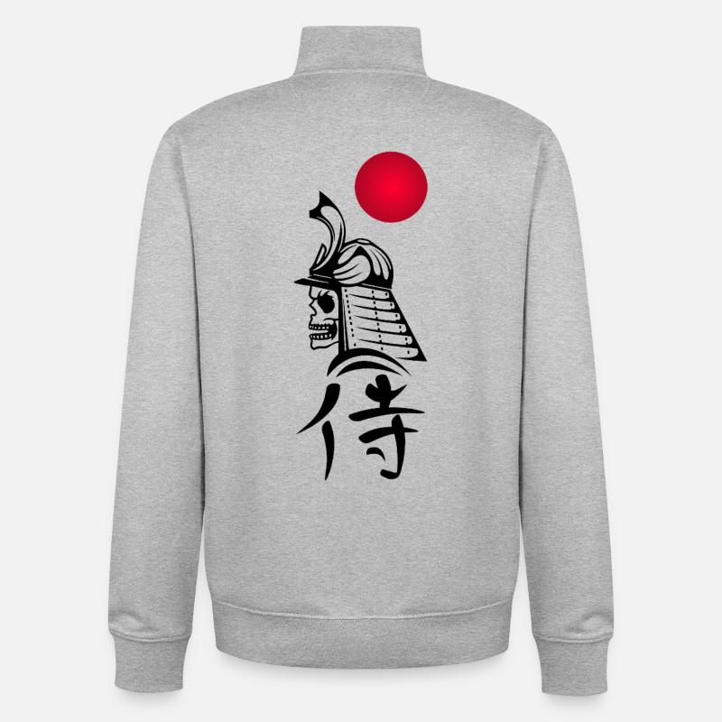 Schwarzer Samurai und Rote Sonne - Unisex Organic Zip Sweatshirt von Stanley/Stella - Grau meliert