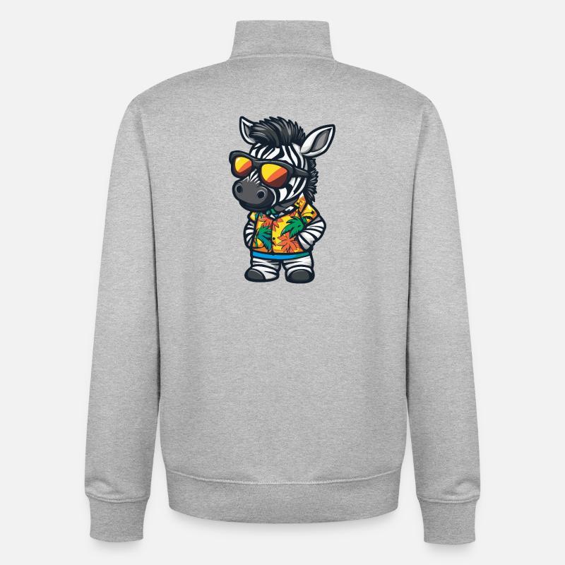 Zebra Comic Vacation - Unisex Organic Zip Sweatshirt by Stanley/Stella - heather grey