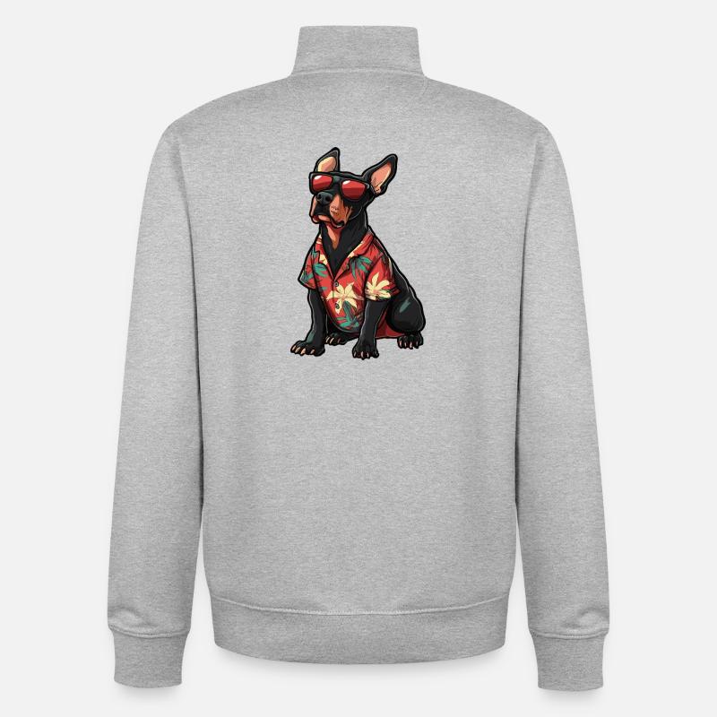 Dobermann Hund Comic Urlaub - Unisex Organic Zip Sweatshirt von Stanley/Stella - Grau meliert