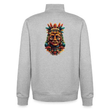 Masque de plume aztèque - Sweat zippé unisexe en coton bio Stanley/Stella - gris chiné - Dos - AI Model Male 185 light (185cm)