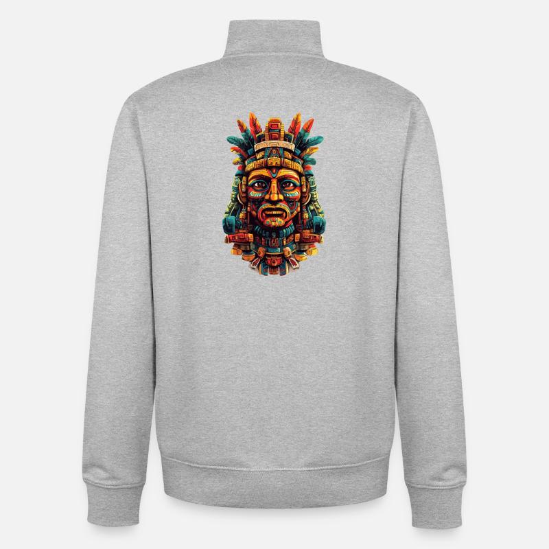 Masque de plume aztèque - Sweat zippé unisexe en coton bio Stanley/Stella - gris chiné