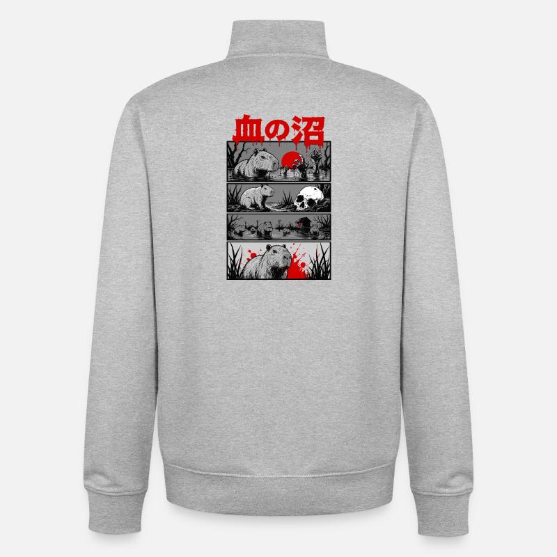 Horror Capybara Japan Style - Unisex Organic Zip Sweatshirt by Stanley/Stella - heather grey