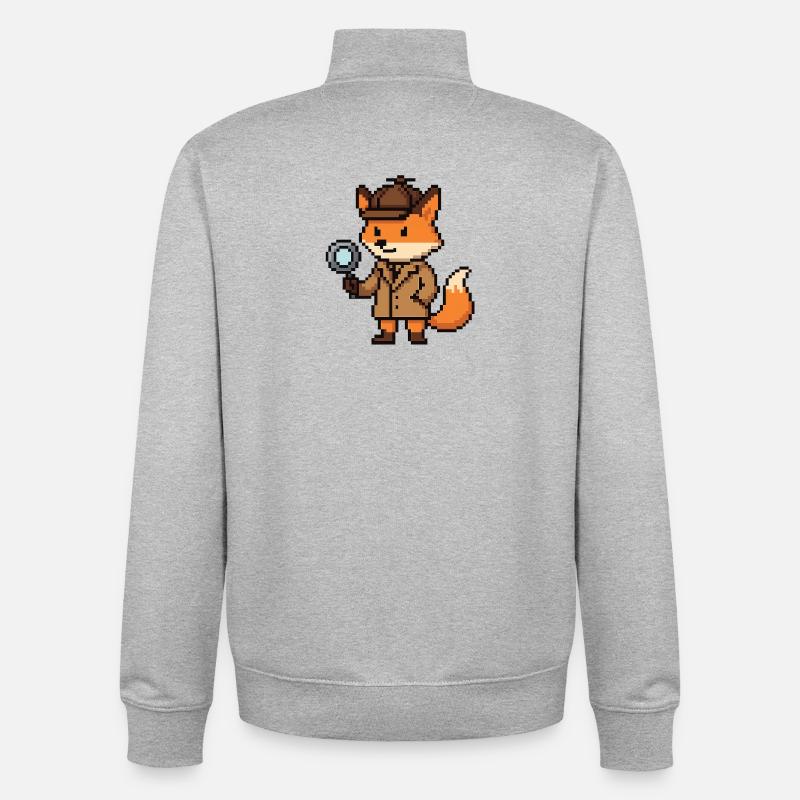 Pixel Detective Fox Design - Sweat zippé unisexe en coton bio Stanley/Stella - gris chiné