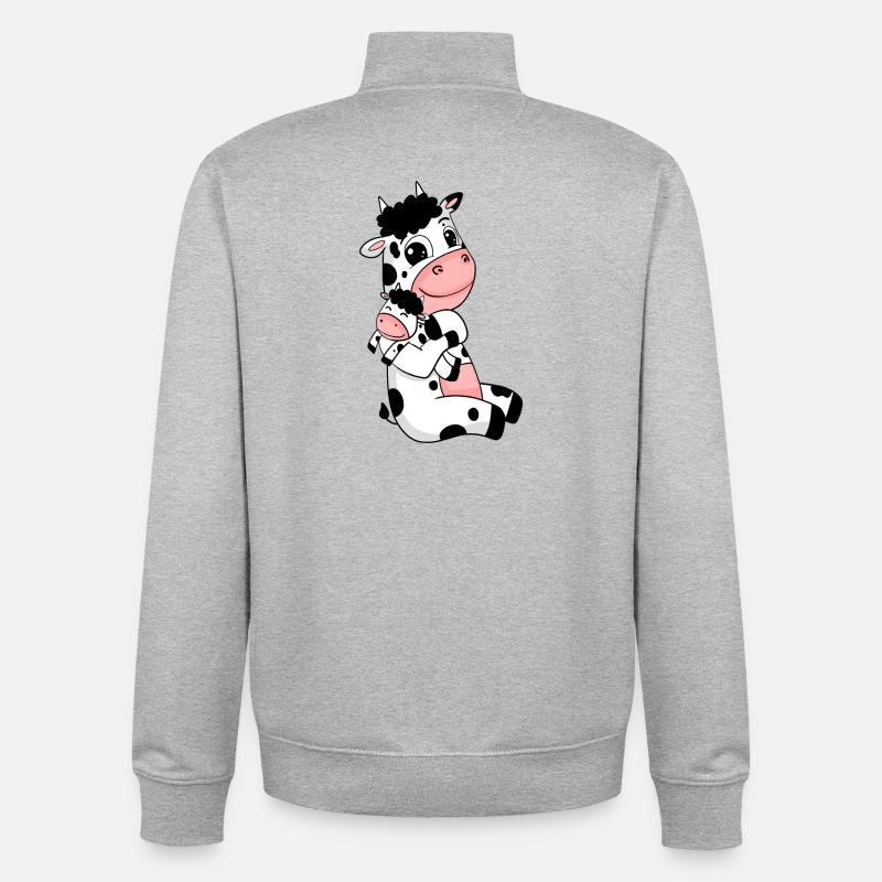 Famille de vaches - Vache avec bébé - Sweat zippé unisexe en coton bio Stanley/Stella - gris chiné