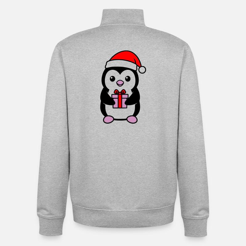Süßer Weihnachts-Pinguin mit Geschenk - Unisex Organic Zip Sweatshirt von Stanley/Stella - Grau meliert