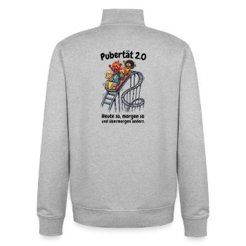 Pubertät 2.0 - Menopause & Achterbahn der Gefühle - Unisex Organic Zip Sweatshirt von Stanley/Stella - Grau meliert - Hinten - AI Model Male 185 light (185cm)