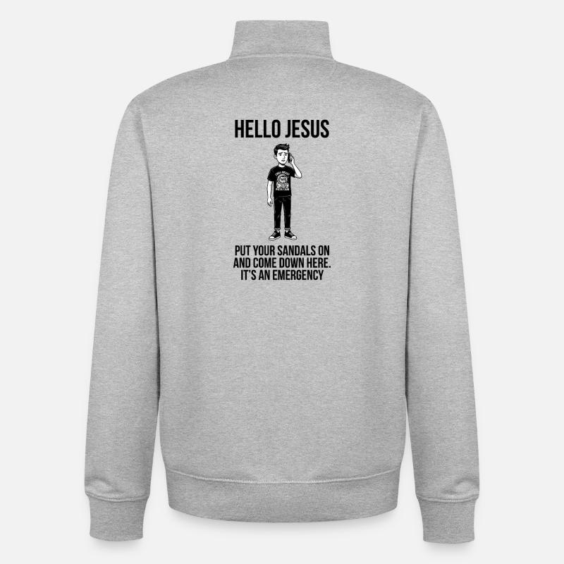 Hello Jesus - Dank Meme Sarcastic - Unisex Organic Zip Sweatshirt by Stanley/Stella - heather grey