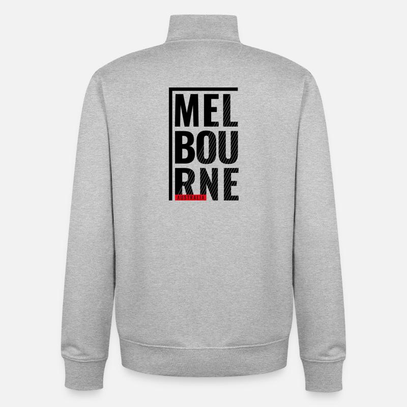 Melbourne, Australie, Conception typographique - Sweat zippé unisexe en coton bio Stanley/Stella - gris chiné