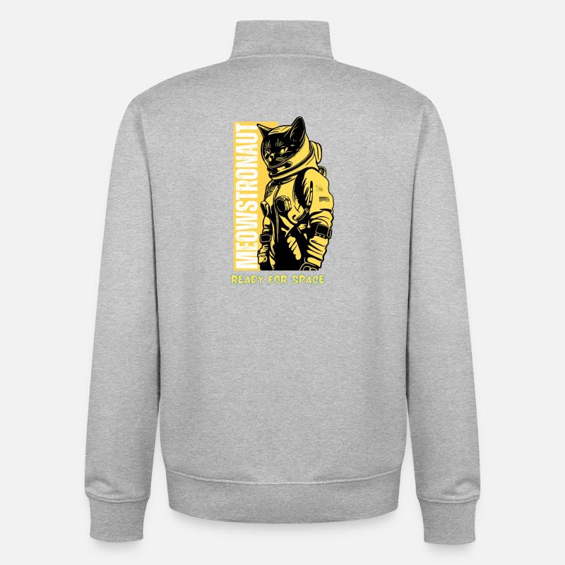 Chat astronaute prêt pour l'espace - Sweat zippé unisexe en coton bio Stanley/Stella - gris chiné