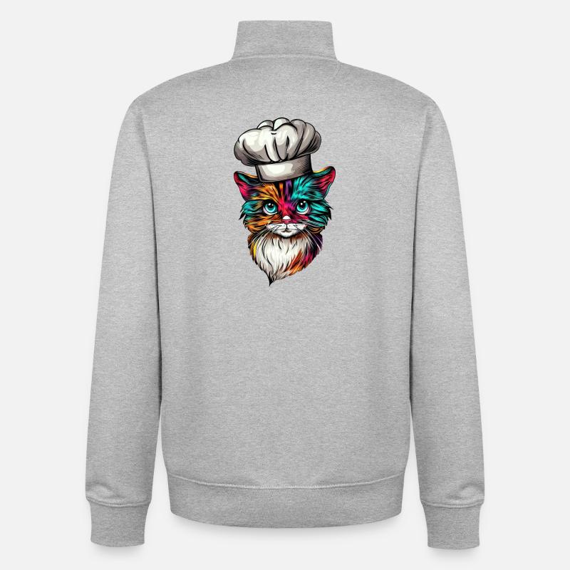 Cooking Cat with Rainbow, créatif - Sweat zippé unisexe en coton bio Stanley/Stella - gris chiné