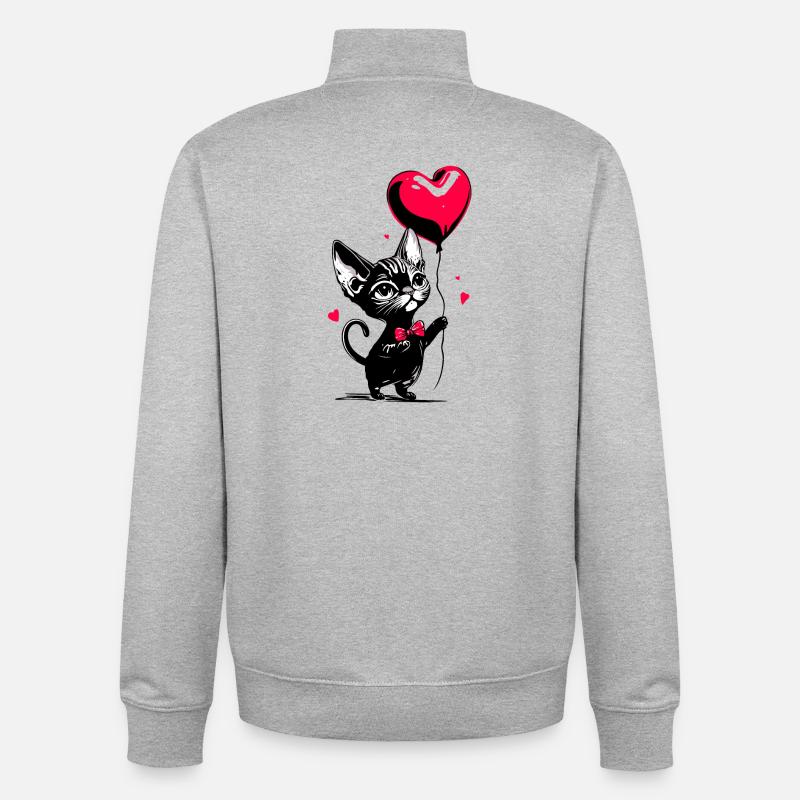 Katze Sphynx Herz Luftballon - Heartful Creatures - Unisex Organic Zip Sweatshirt von Stanley/Stella - Grau meliert