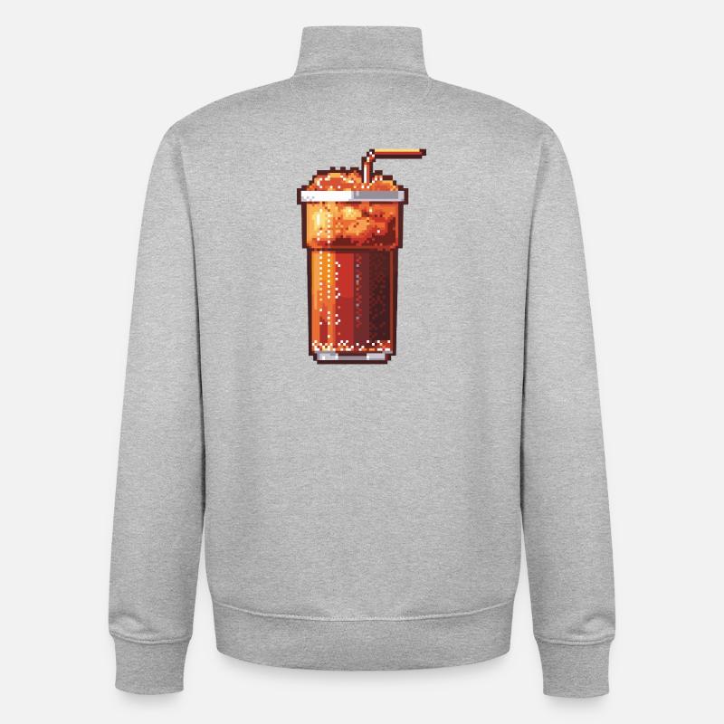 Pixel Cola Glas mit Eis - Unisex Organic Zip Sweatshirt by Stanley/Stella - heather grey