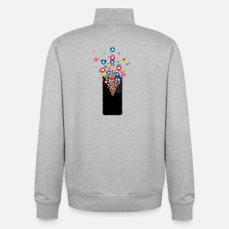 Le smartphone aime les feux d’artifice - Sweat zippé unisexe en coton bio Stanley/Stella - gris chiné