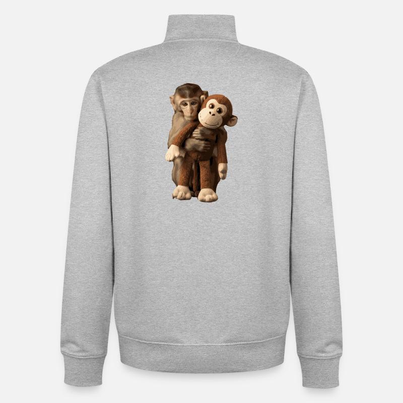 Souvenir d’idée cadeau Viral Punch Monkey - Sweat zippé unisexe en coton bio Stanley/Stella - gris chiné