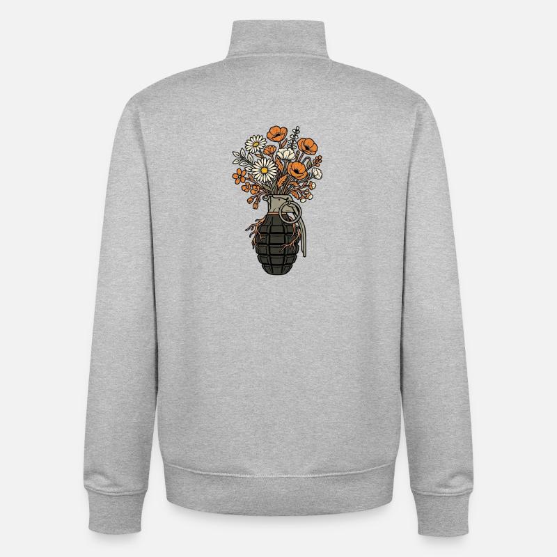 Flower Garnet Peace - Unisex Organic Zip Sweatshirt by Stanley/Stella - heather grey