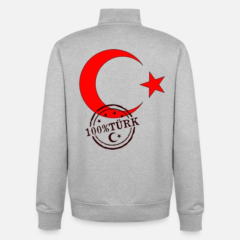 Drapeau turc 100% Türk - Sweat zippé unisexe en coton bio Stanley/Stella - gris chiné