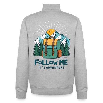Abenteuer Berge Erkundungsrucksack - Unisex Organic Zip Sweatshirt von Stanley/Stella - Grau meliert - Hinten - AI Model Male 185 light (185cm)
