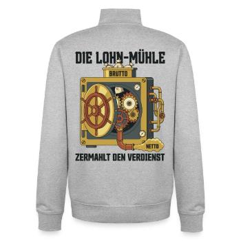 The wage mill grinds the earnings - Unisex Organic Zip Sweatshirt by Stanley/Stella - heather grey - Back - AI Model Male 185 light (185cm)
