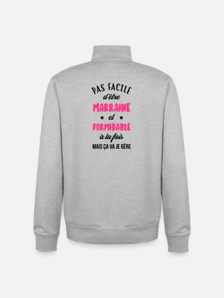 Marraine formidable / Filleule / Filleul / Baptême - Sweat zippé unisexe en coton bio Stanley/Stella - gris chiné