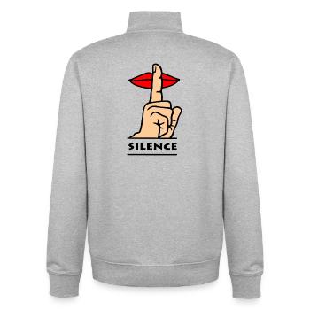 Doigt pour la bouche rouge - Sweat zippé unisexe en coton bio Stanley/Stella - gris chiné - Dos - AI Model Male 185 light (185cm)