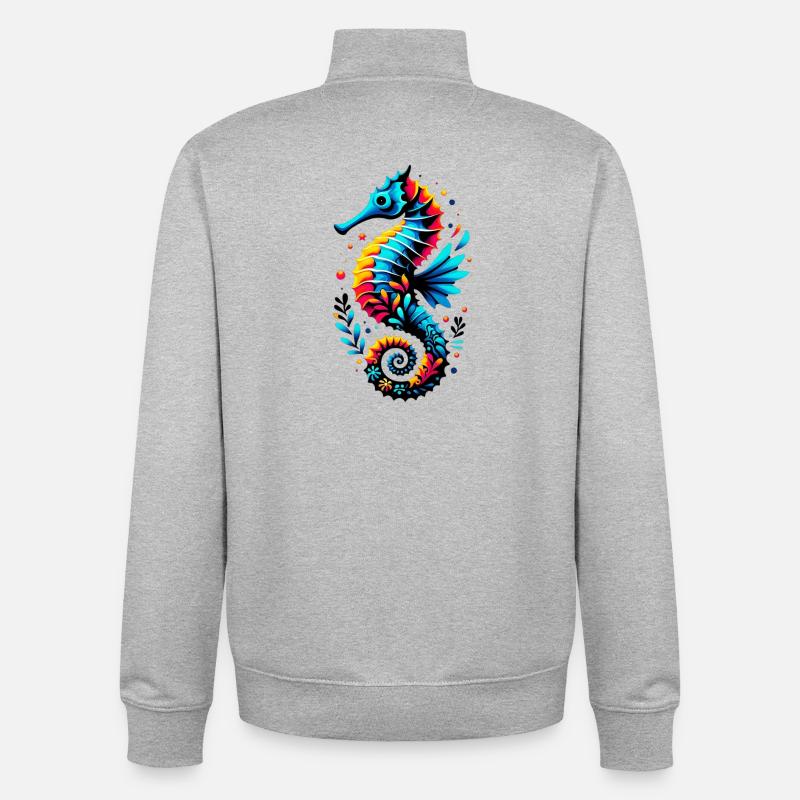 Hippocampe - Sweat zippé unisexe en coton bio Stanley/Stella - gris chiné