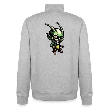 Le Bouffon Vert dans un style rétro-comic - Sweat zippé unisexe en coton bio Stanley/Stella - gris chiné - Dos - AI Model Male 185 light (185cm)