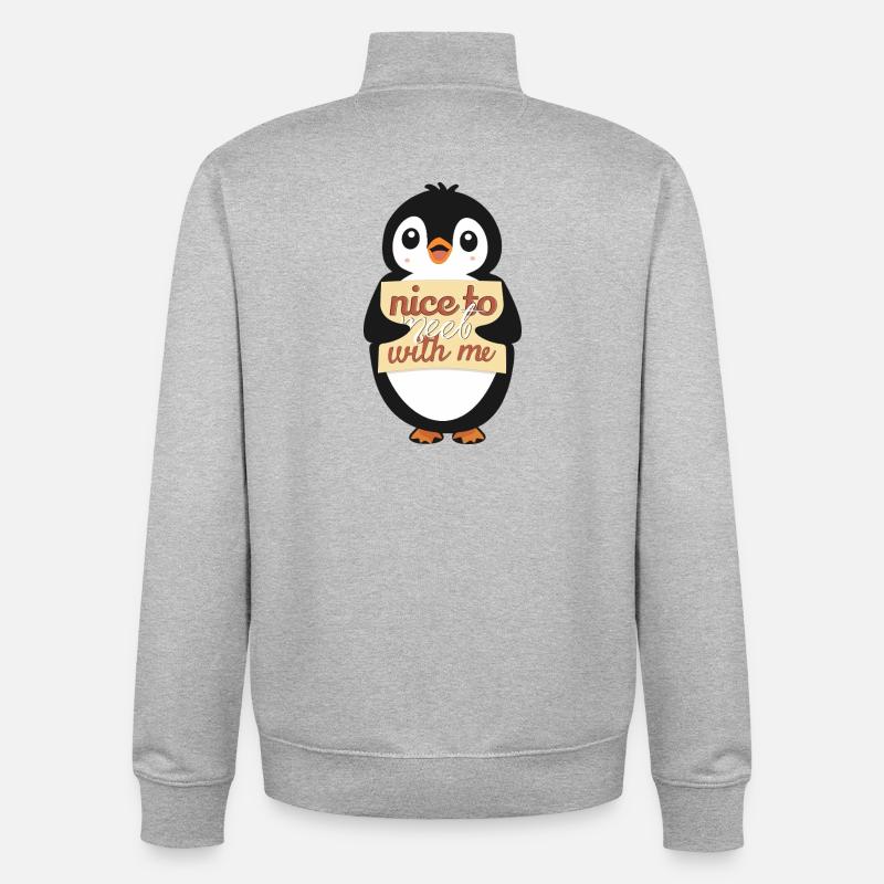 Pingouin avec Sympa de me rencontrer - Sweat zippé unisexe en coton bio Stanley/Stella - gris chiné