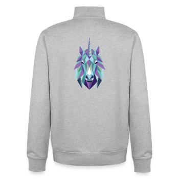 Polygone de licorne turquoise violet - Sweat zippé unisexe en coton bio Stanley/Stella - gris chiné - Dos - AI Model Male 185 light (185cm)