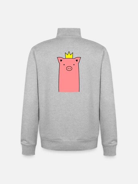 Sow piglet piggy with crown gift - Unisex Organic Zip Sweatshirt by Stanley/Stella - heather grey