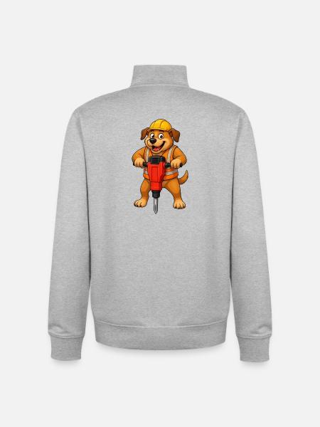 Dog Construction Worker With Jackhammer - Unisex Organic Zip Sweatshirt by Stanley/Stella - heather grey