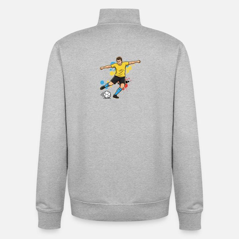 Soccer Player Comic Paint Splash Yellow - Unisex Organic Zip Sweatshirt by Stanley/Stella - heather grey