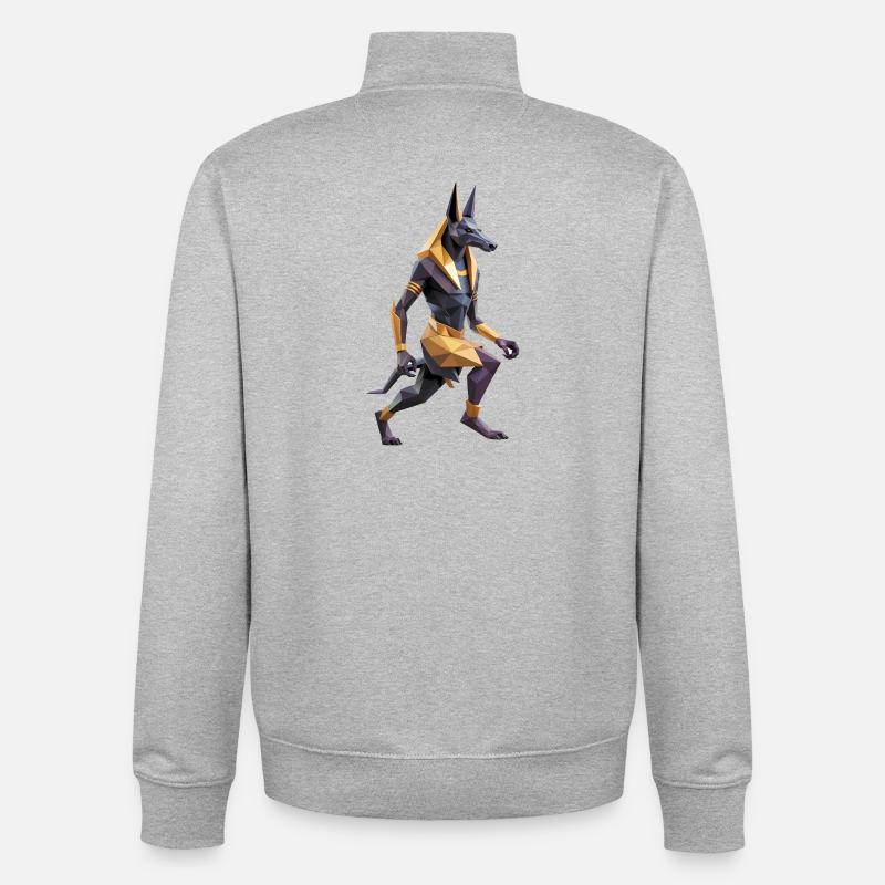 Anubis - Cool Low Poly Logo - Sweat zippé unisexe en coton bio Stanley/Stella - gris chiné