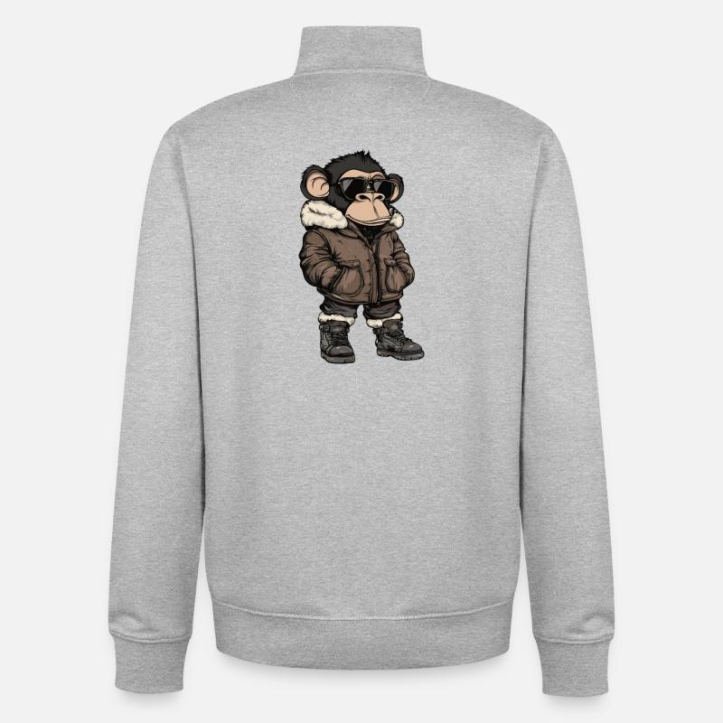 Monkey Cool Winter - Unisex Organic Zip Sweatshirt by Stanley/Stella - heather grey