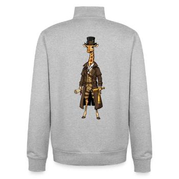 Girafe Exploratrice Steampunk Haut-de-Forme Chic - Sweat zippé unisexe en coton bio Stanley/Stella - gris chiné - Dos - AI Model Male 185 light (185cm)
