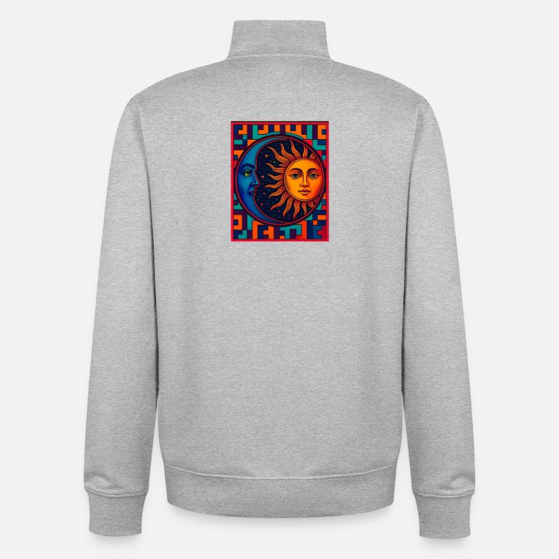 Soleil et Lune Prisme Néon - Sweat zippé unisexe en coton bio Stanley/Stella - gris chiné