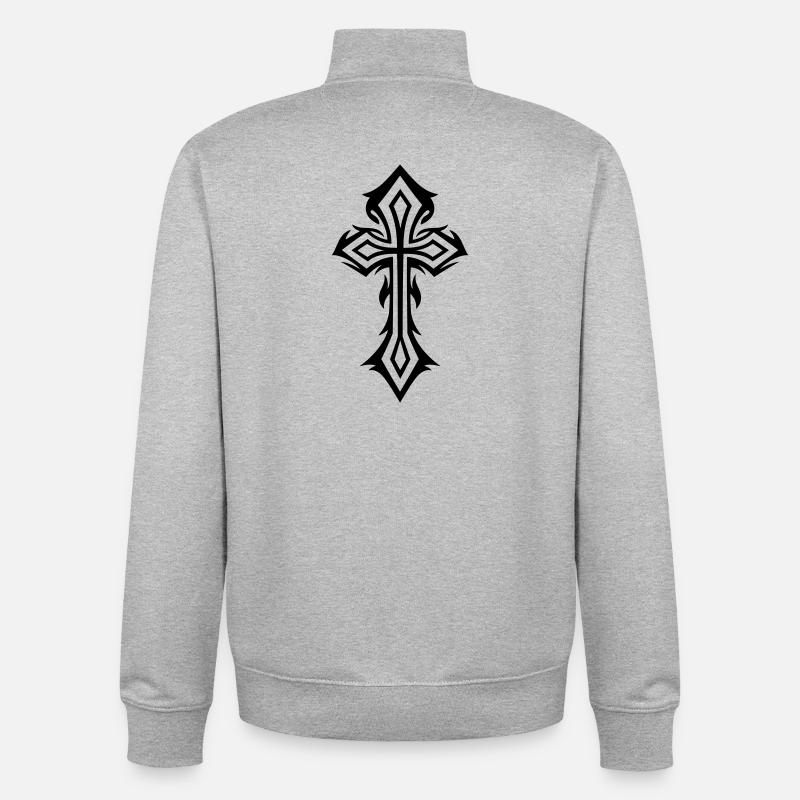 Croix, Crucifix, avec des épines, style gothique. - Sweat zippé unisexe en coton bio Stanley/Stella - gris chiné