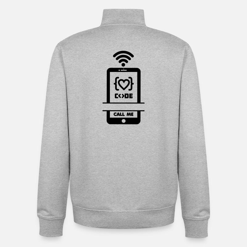 Codist Call me phone code heart - Unisex Organic Zip Sweatshirt by Stanley/Stella - heather grey