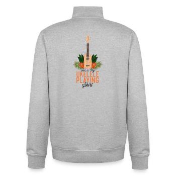 Ukulélé hawaïen uke Voici mon - Sweat zippé unisexe en coton bio Stanley/Stella - gris chiné - Dos - AI Model Male 185 light (185cm)