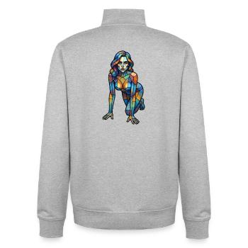 Femme colorée cubiste de verre - Sweat zippé unisexe en coton bio Stanley/Stella - gris chiné - Dos - AI Model Male 185 light (185cm)