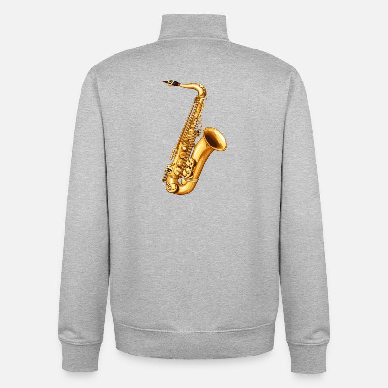 Motif du saxophone doré - Sweat zippé unisexe en coton bio Stanley/Stella - gris chiné