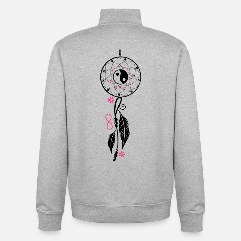 Dreamcatcher aux plumes, aux flûtes - Sweat zippé unisexe en coton bio Stanley/Stella - gris chiné