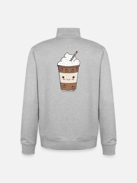 Pumpkin Spice Latte – Kawaii Fall 🍂☕ - Unisex Organic Zip Sweatshirt by Stanley/Stella - heather grey