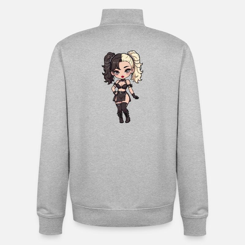 Gotische Chibi-Diva mit zweifarbigem Haar - Unisex Organic Zip Sweatshirt von Stanley/Stella - Grau meliert