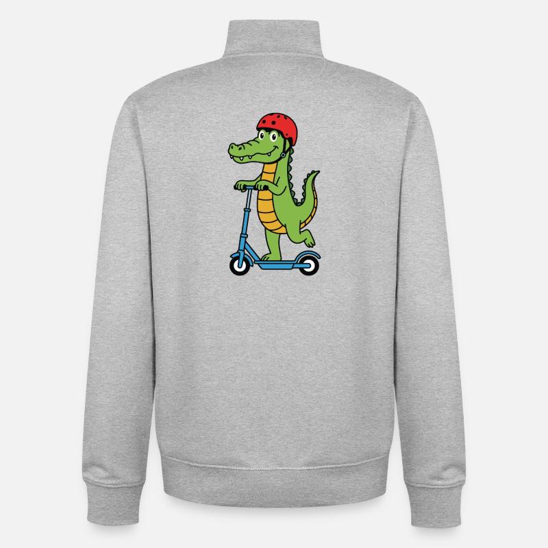 Krokodil auf einem Roller - Unisex Organic Zip Sweatshirt von Stanley/Stella - Grau meliert