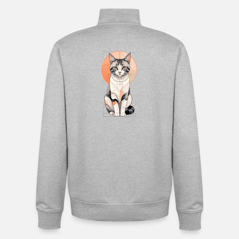 Geometrische Katzenpose im Orbit - Unisex Organic Zip Sweatshirt von Stanley/Stella - Grau meliert