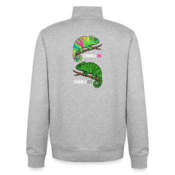 Caméléon sur Caméléon Off Drôle de Reptile Design - Sweat zippé unisexe en coton bio Stanley/Stella - gris chiné - Dos - AI Model Male 185 light (185cm)