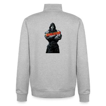 Ombre forte, pas de douleur, pas de gain - Sweat zippé unisexe en coton bio Stanley/Stella - gris chiné - Dos - AI Model Male 185 light (185cm)